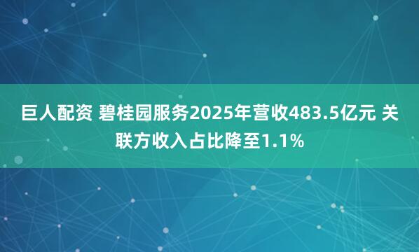 巨人配资 碧桂园服务2025年营收483.5亿元 关联方收入占比降至1.1%